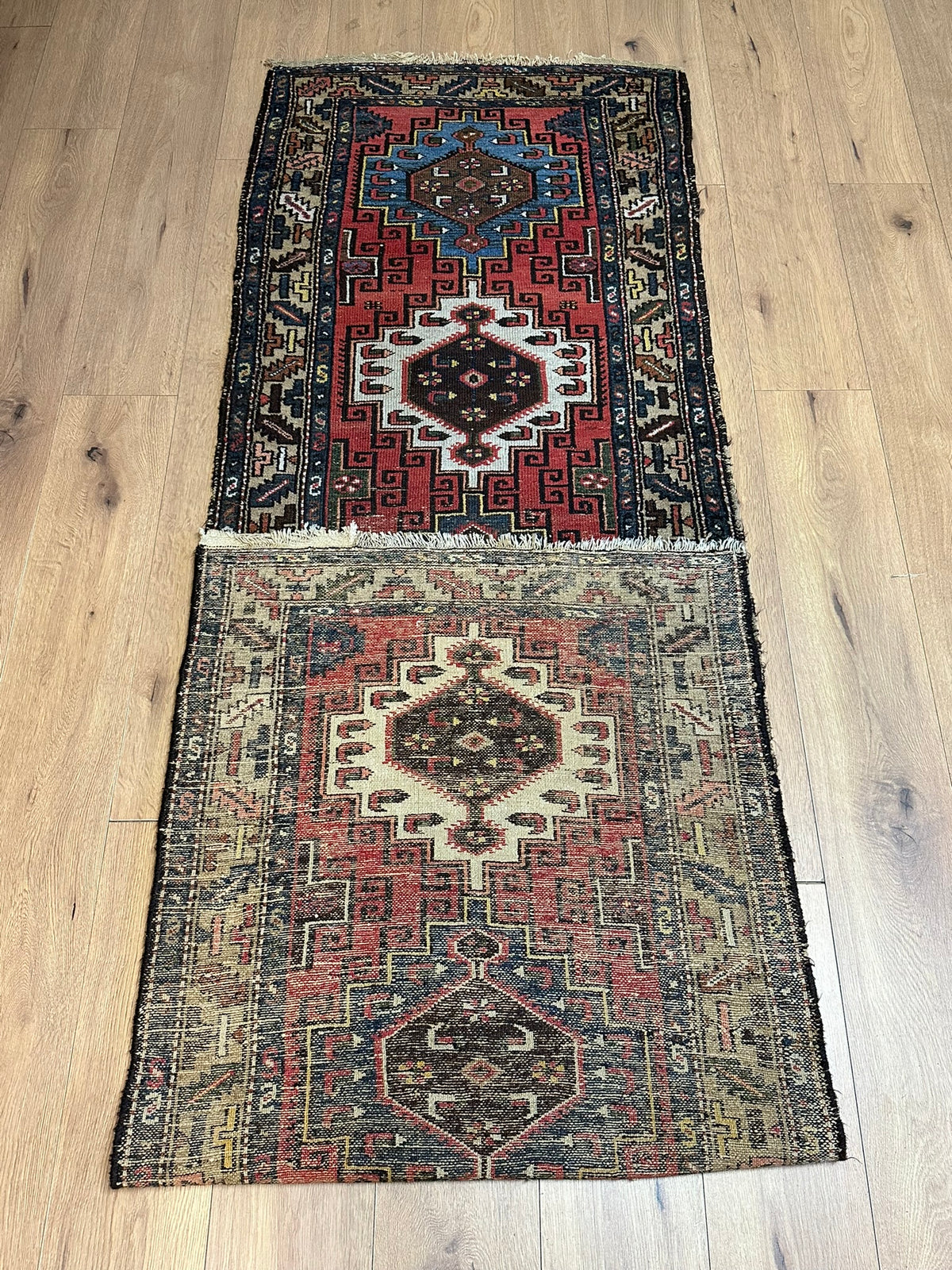 Antiker  Orientteppich handgeknüpft Kazak Läufer selten 290x84 cm