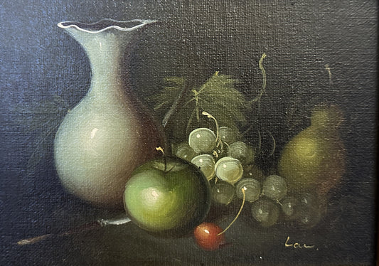 Lau (XX) Ölgemälde Stillleben Früchte und Vase Handsigniert 24x34cm