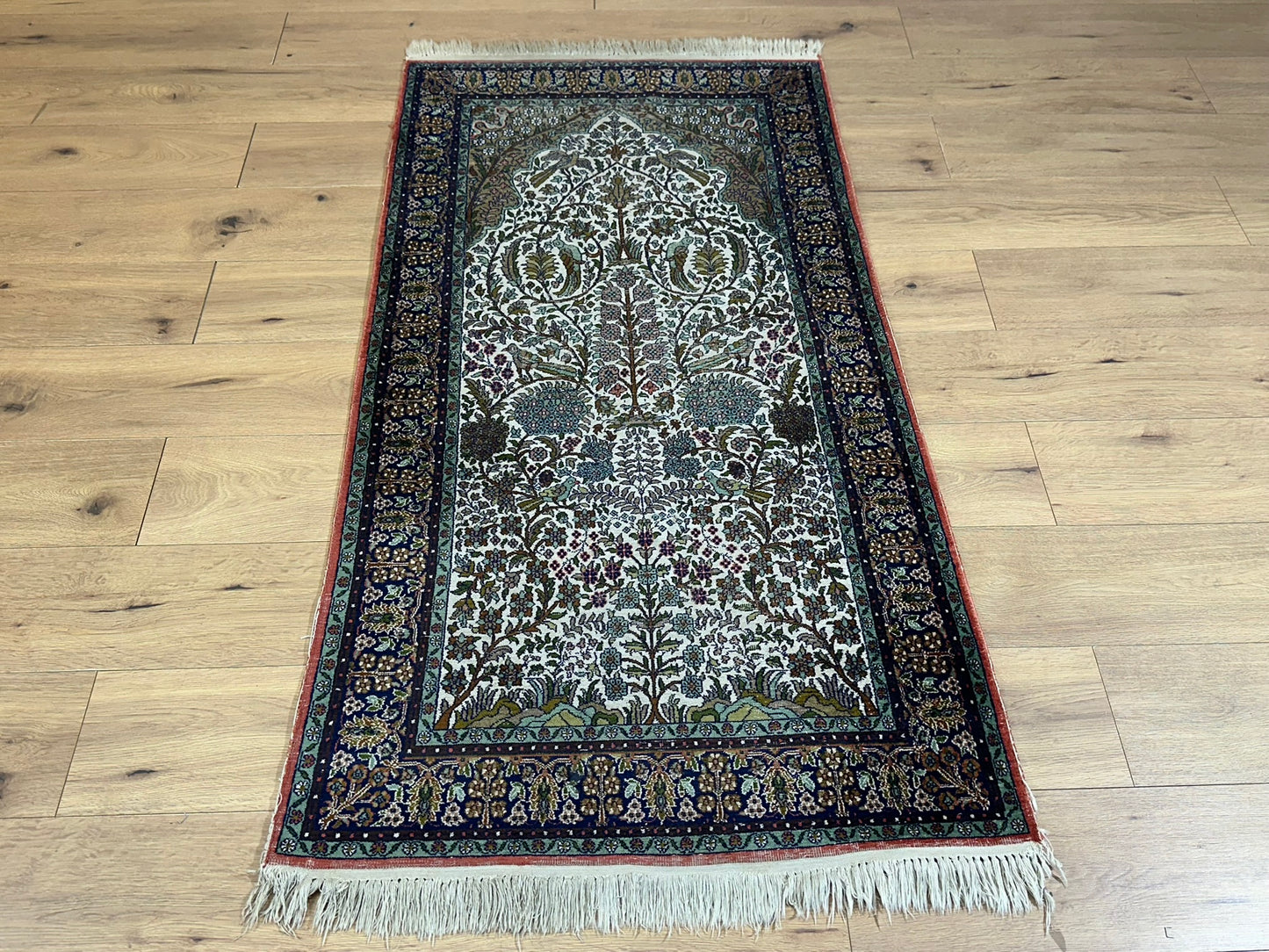 Orientteppich handgeknüpft Kaschmir Seide Lebensbaum 166x86 cm
