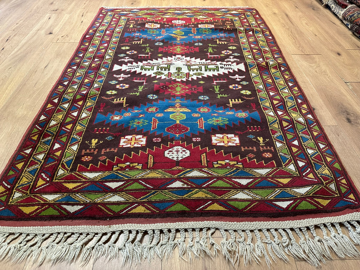 Orientteppich handgeknüpft Kazak Antik Naturfarben Wolle 190x125 cm