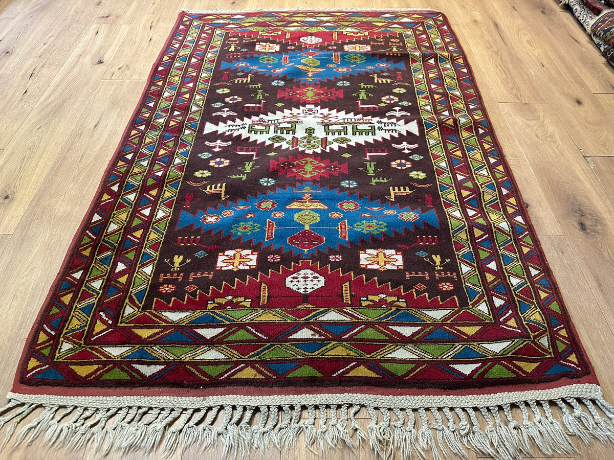 Orientteppich handgeknüpft Kazak Antik Naturfarben Wolle 190x125 cm