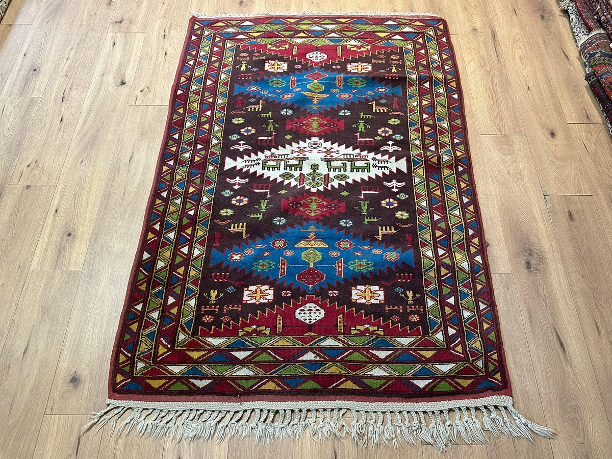 Orientteppich handgeknüpft Kazak Antik Naturfarben Wolle 190x125 cm
