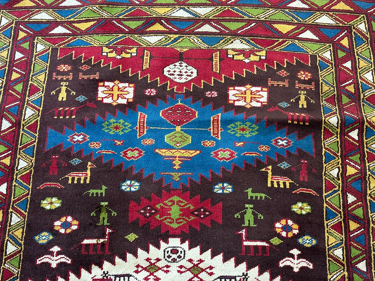 Orientteppich handgeknüpft Kazak Antik Naturfarben Wolle 190x125 cm