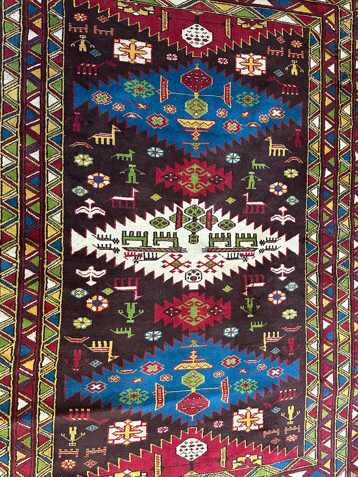 Orientteppich handgeknüpft Kazak Antik Naturfarben Wolle 190x125 cm