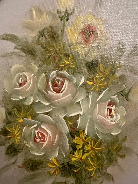 Deutsche Schule (XX) Ölgemälde Blumenstillleben Handsigniert 36x36cm