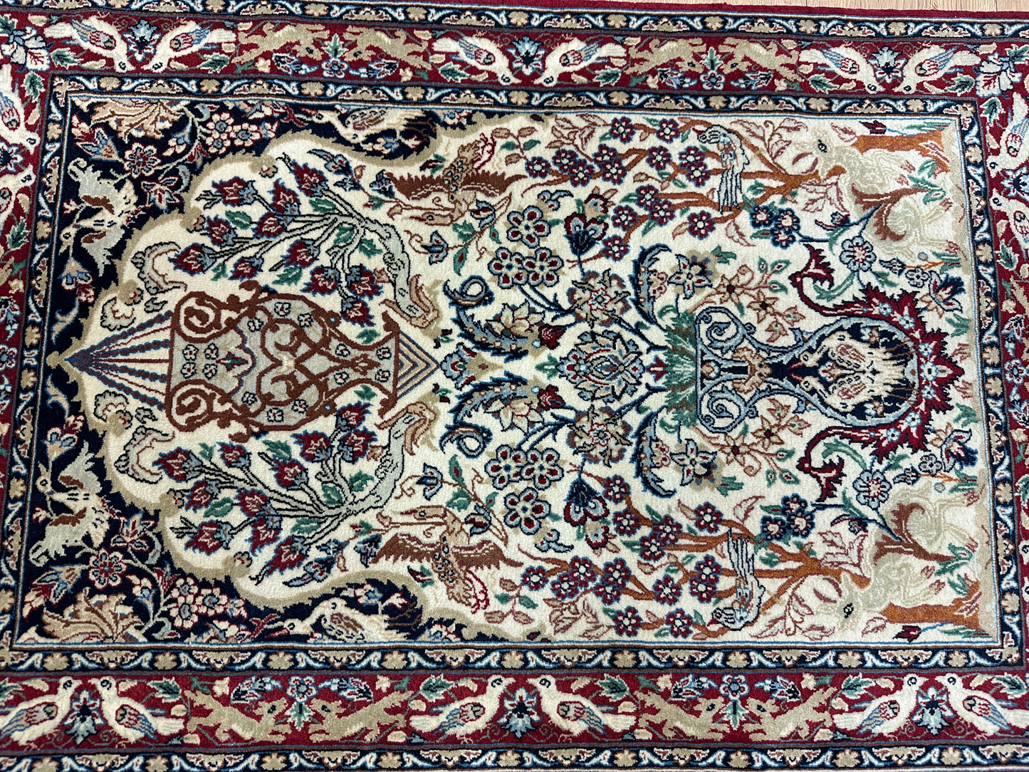Handgeknüpfter Perserteppich Isfahan Kork auf Seide 105x70 cm