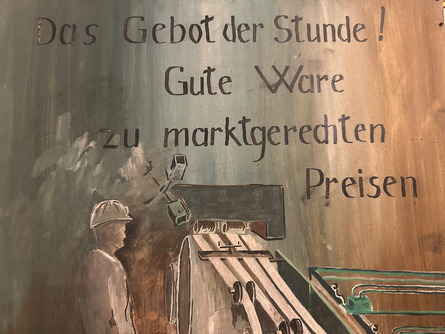 Deutsche Schule (XX) Ölgemälde Altes Industrie Werbeplakat Handsigniert