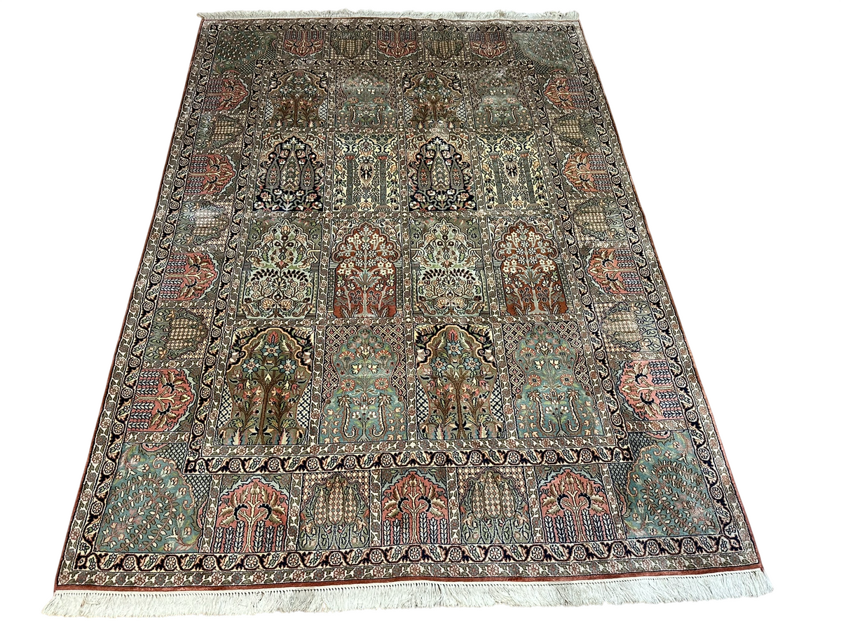 Orientteppich handgeknüpft Kaschmir Felder Ghom Seide 220x160 cm