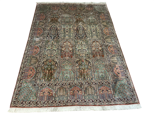 Orientteppich handgeknüpft Kaschmir Felder Ghom Seide 220x160 cm
