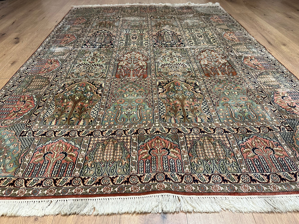 Orientteppich handgeknüpft Kaschmir Felder Ghom Seide 220x160 cm