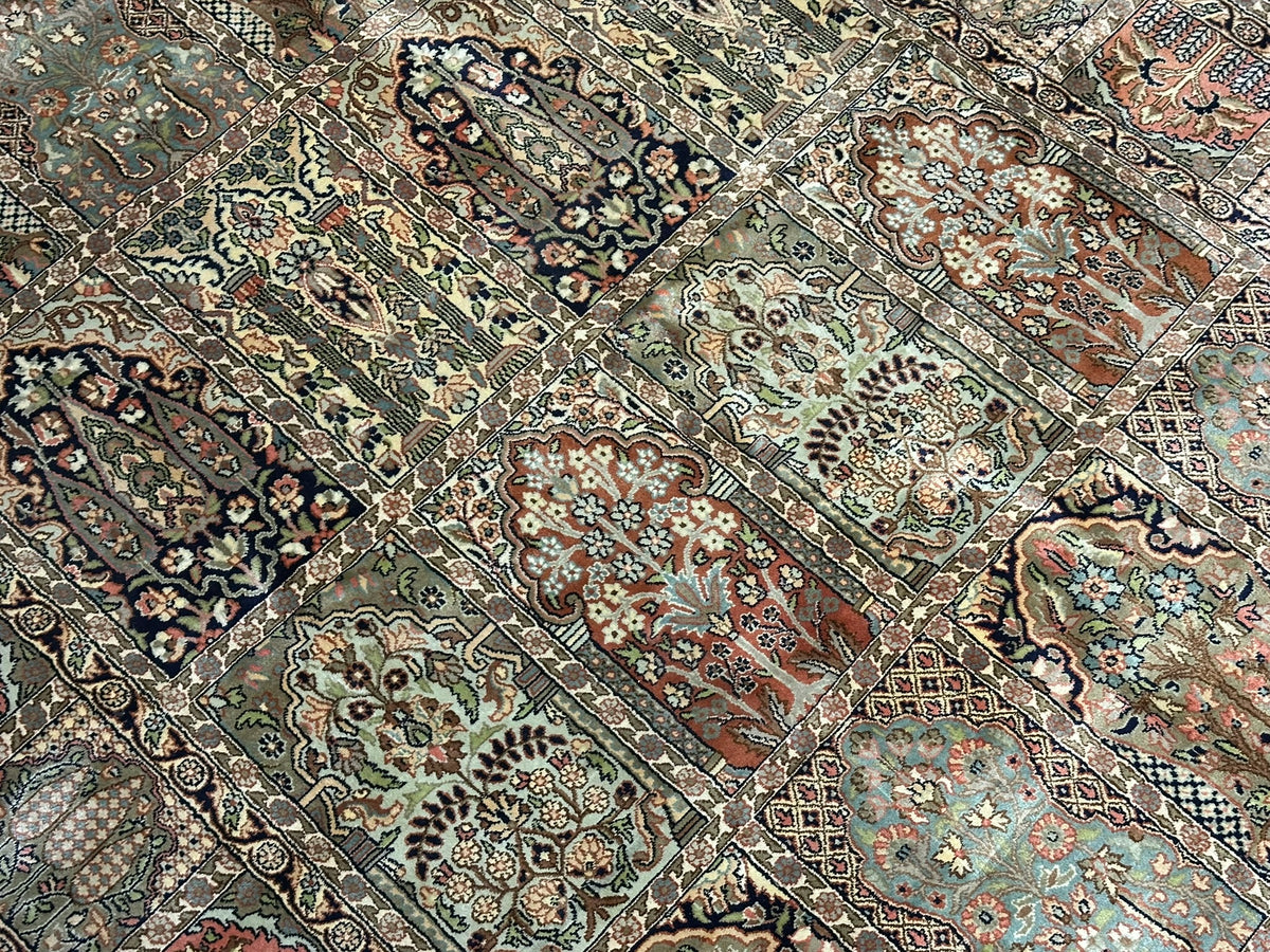 Orientteppich handgeknüpft Kaschmir Felder Ghom Seide 220x160 cm