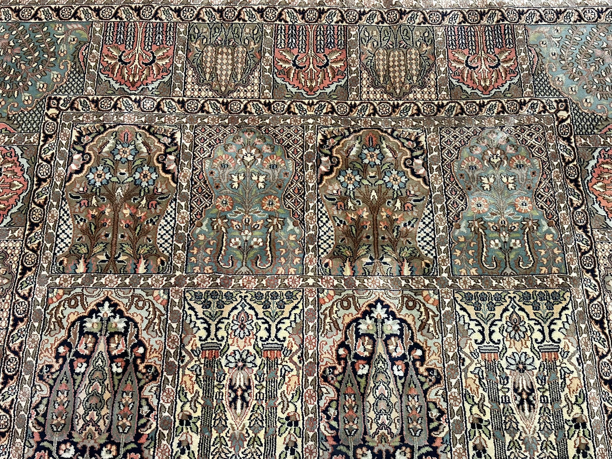 Orientteppich handgeknüpft Kaschmir Felder Ghom Seide 220x160 cm