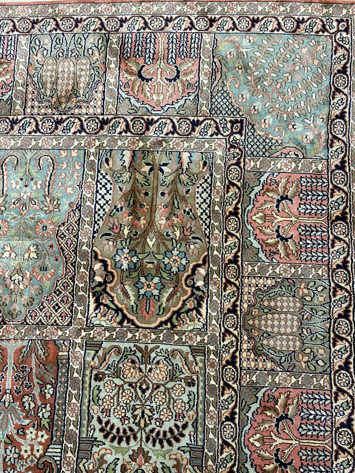 Orientteppich handgeknüpft Kaschmir Felder Ghom Seide 220x160 cm