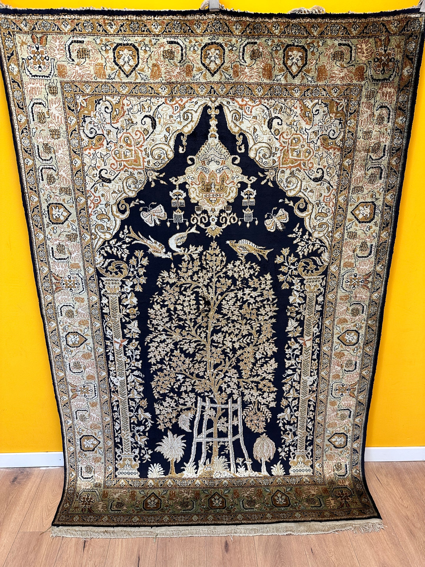 Handgeknüpfter Perser Orientteppich Ghom Seidenteppich - 205x140 cm
