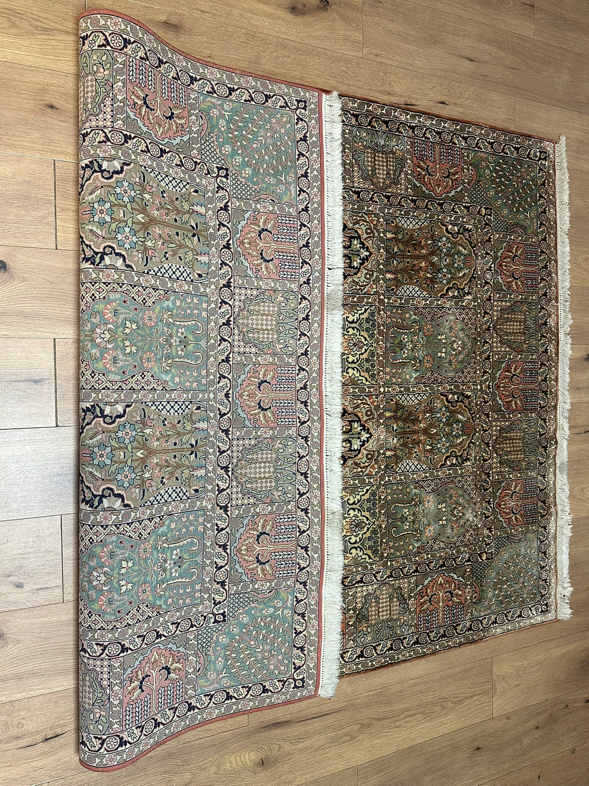Orientteppich handgeknüpft Kaschmir Felder Ghom Seide 220x160 cm
