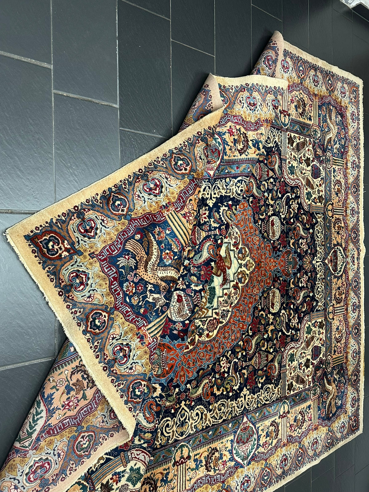 Orientteppich handgeknüpft Kaschmir Korkwolle 390x300 cm