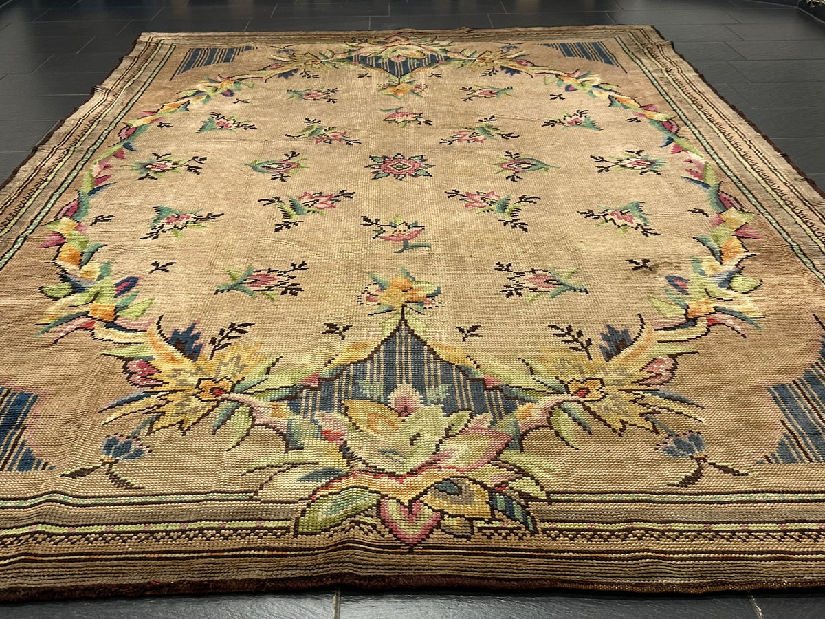 Antiker Aubusson Teppich Handgewebt Flachgewebe 340x245 cm