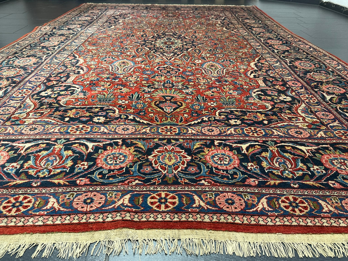 Antiker Orientteppich handgeknüpft Keschan 355x225 cm