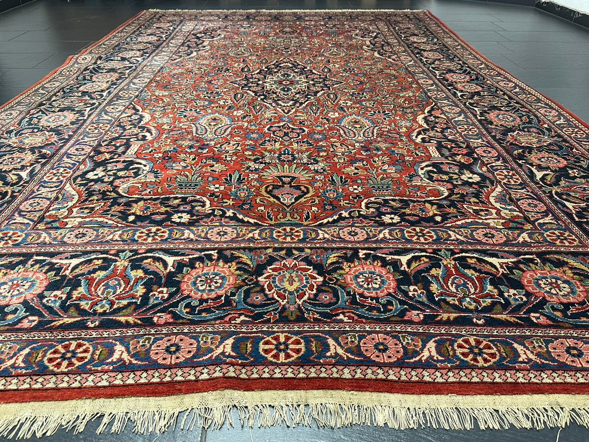 Antiker Orientteppich handgeknüpft Keschan 355x225 cm