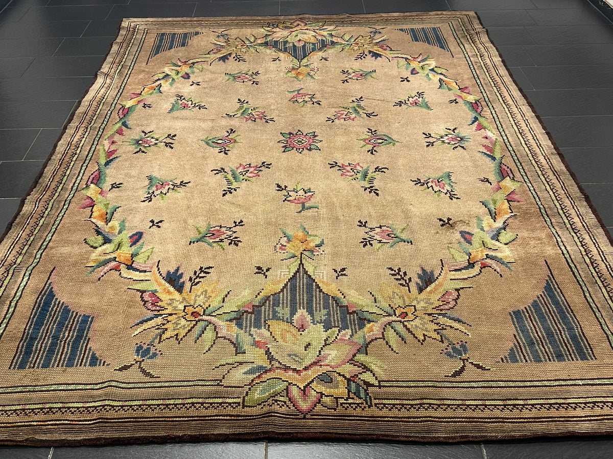 Antiker Aubusson Teppich Handgewebt Flachgewebe 340x245 cm