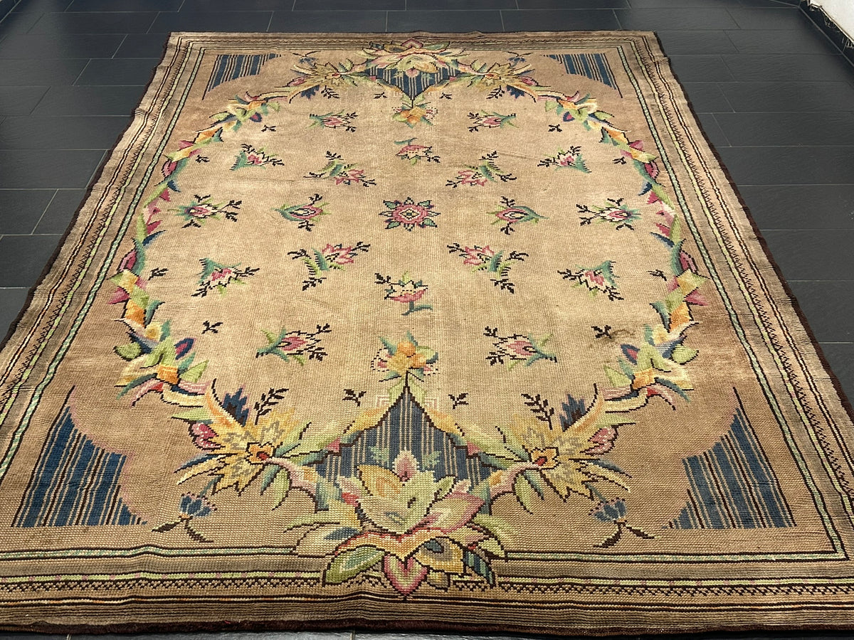 Antiker Aubusson Teppich Handgewebt Flachgewebe 340x245 cm