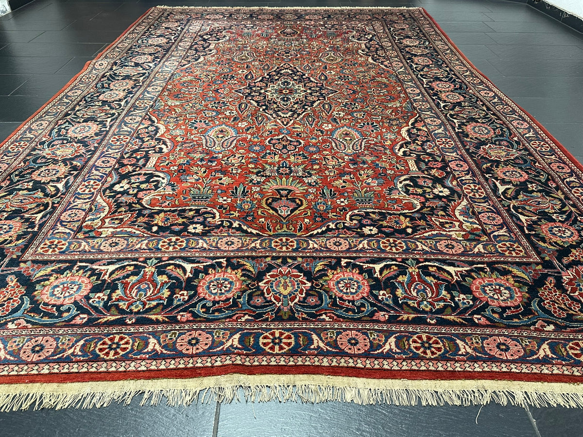 Antiker Orientteppich handgeknüpft Keschan 355x225 cm