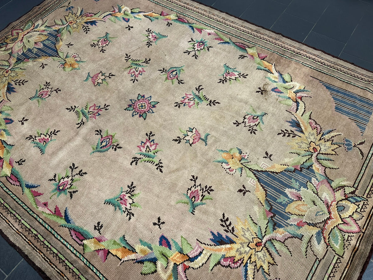Antiker Aubusson Teppich Handgewebt Flachgewebe 340x245 cm