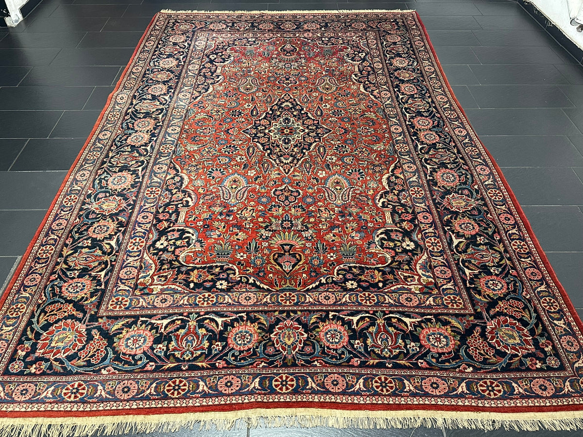 Antiker Orientteppich handgeknüpft Keschan 355x225 cm