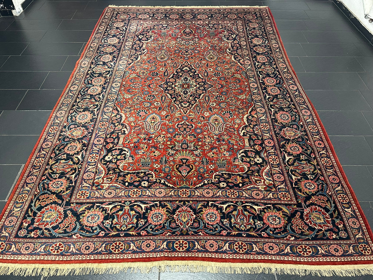 Antiker Orientteppich handgeknüpft Keschan 355x225 cm