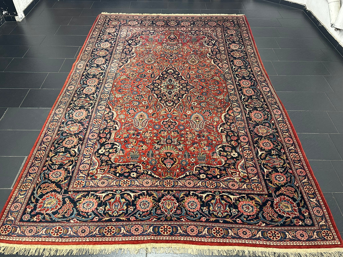 Antiker Orientteppich handgeknüpft Keschan 355x225 cm