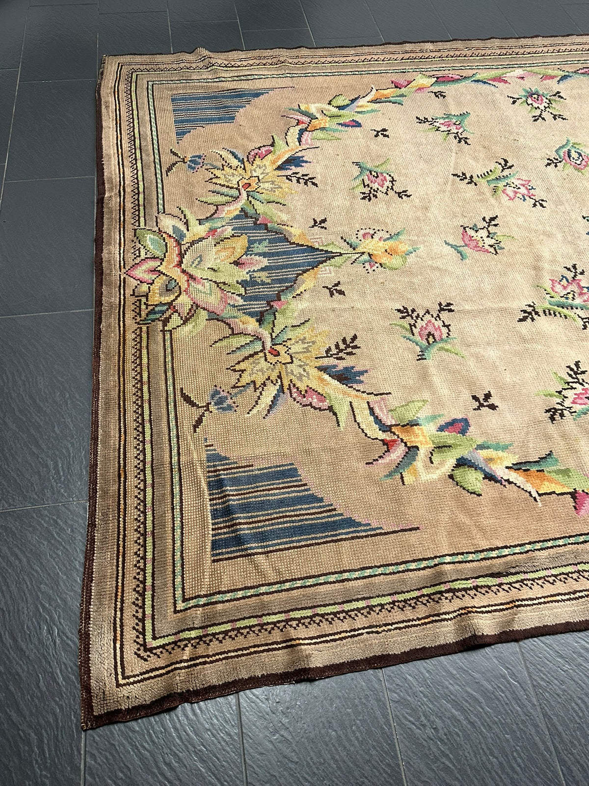 Antiker Aubusson Teppich Handgewebt Flachgewebe 340x245 cm