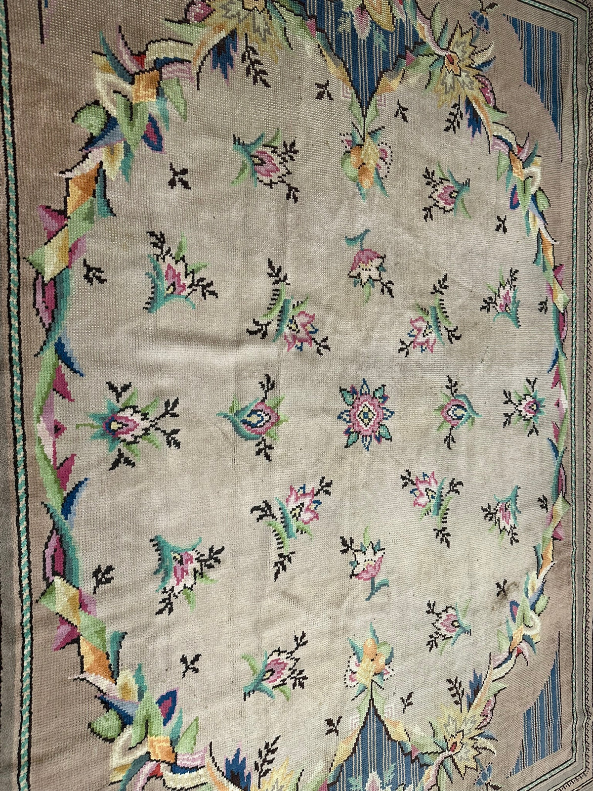 Antiker Aubusson Teppich Handgewebt Flachgewebe 340x245 cm