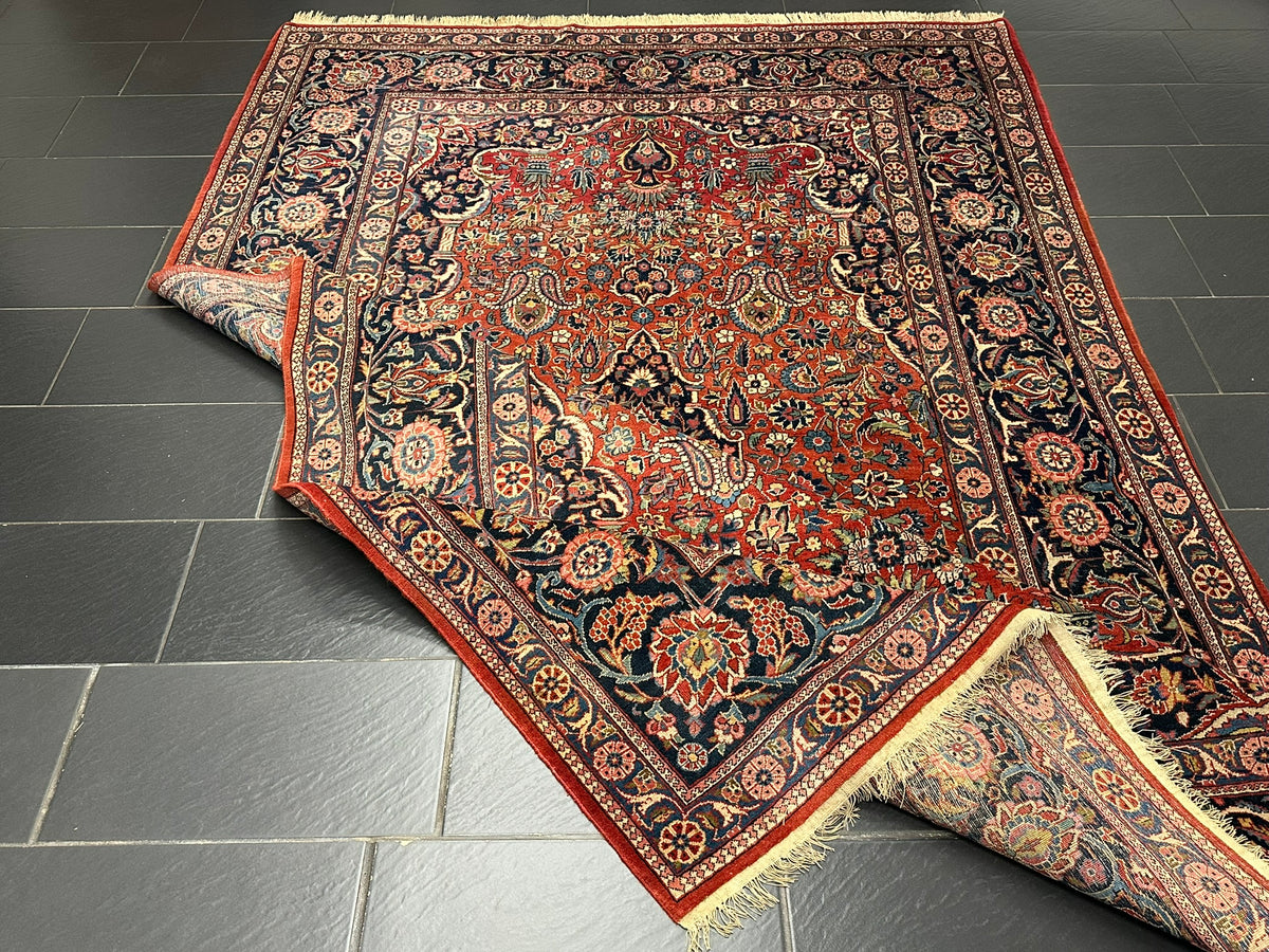 Antiker Orientteppich handgeknüpft Keschan 355x225 cm