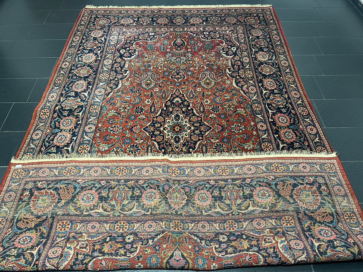 Antiker Orientteppich handgeknüpft Keschan 355x225 cm
