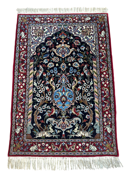 Orientteppich handgeknüpft Isfahan Kork mit Seide 100x70 cm