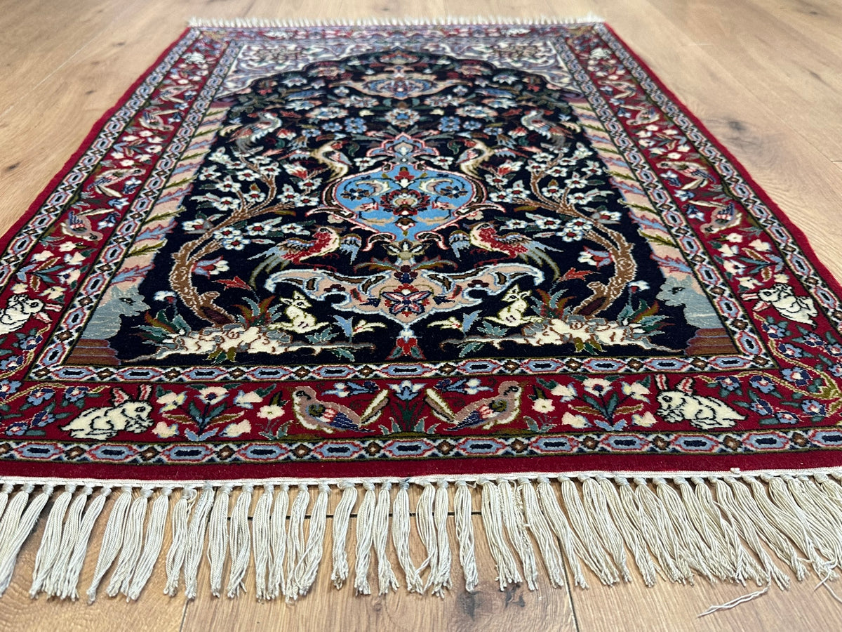 Orientteppich handgeknüpft Isfahan Kork mit Seide 100x70 cm