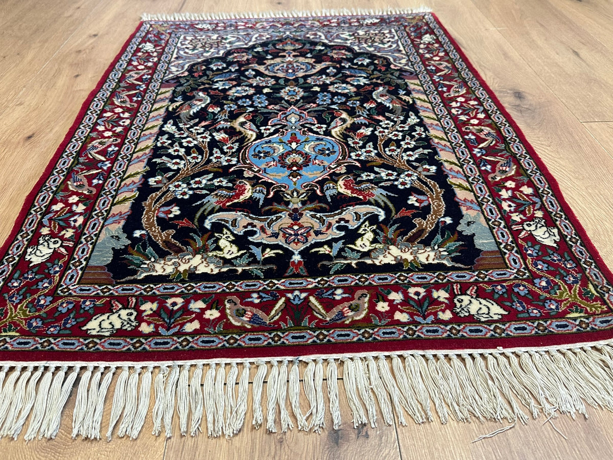 Orientteppich handgeknüpft Isfahan Kork mit Seide 100x70 cm