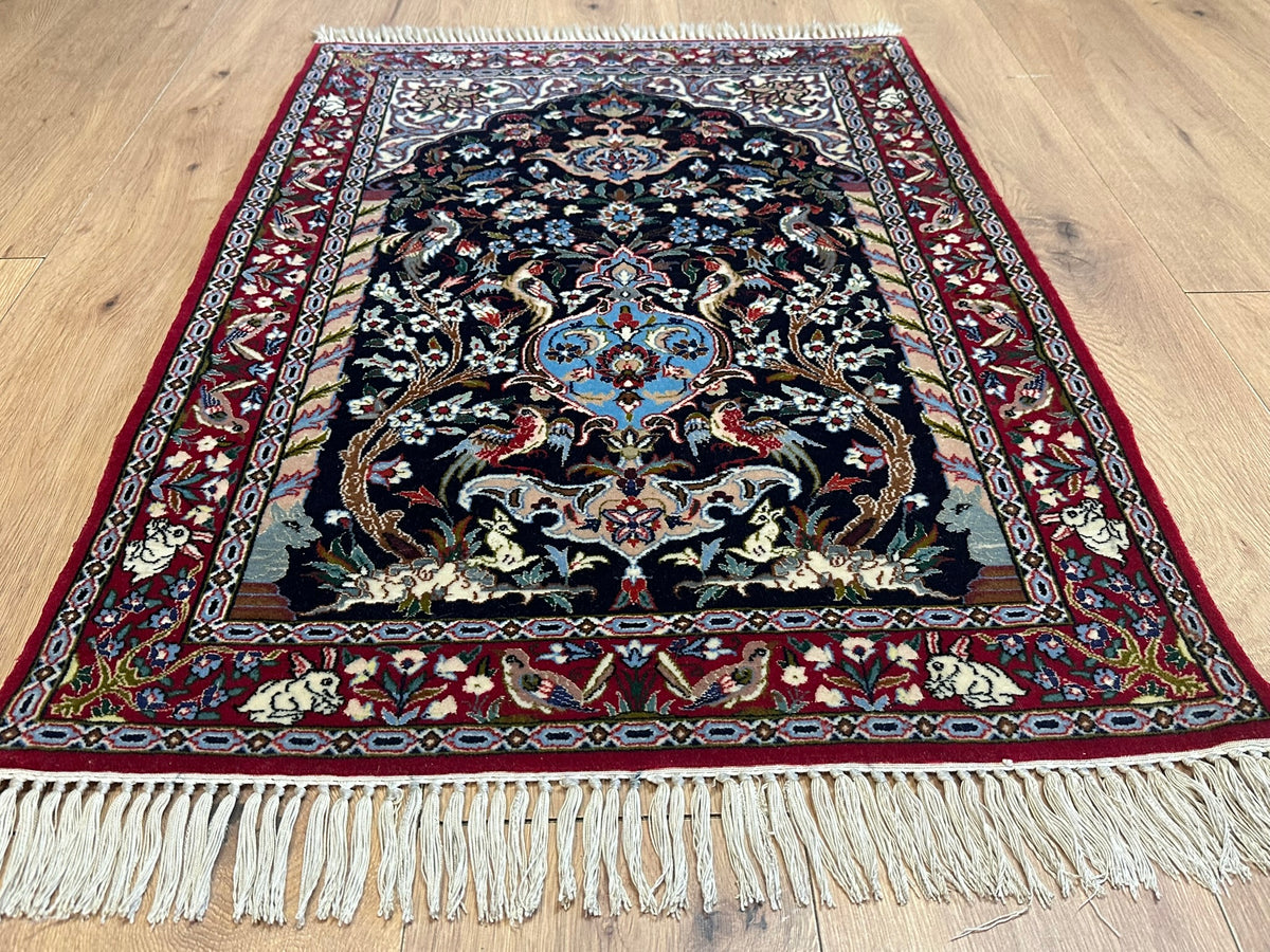 Orientteppich handgeknüpft Isfahan Kork mit Seide 100x70 cm