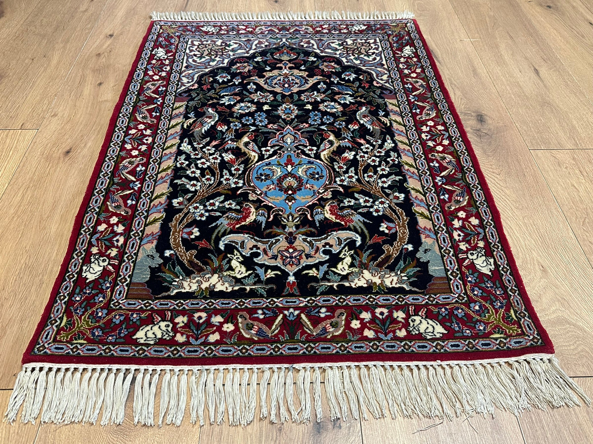 Orientteppich handgeknüpft Isfahan Kork mit Seide 100x70 cm