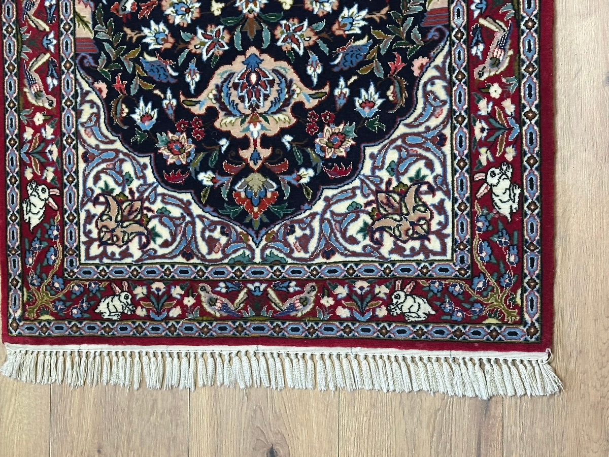 Orientteppich handgeknüpft Isfahan Kork mit Seide 100x70 cm