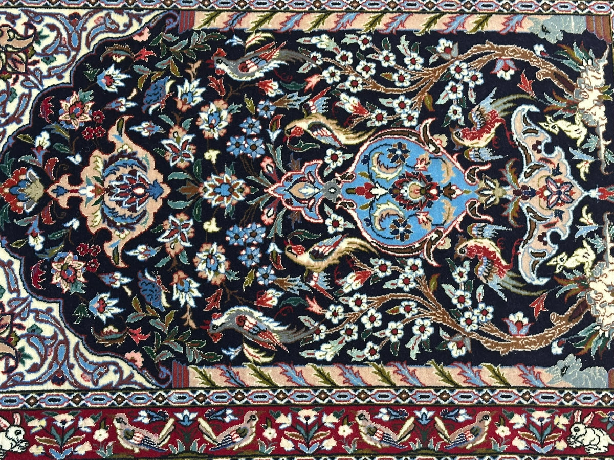 Orientteppich handgeknüpft Isfahan Kork mit Seide 100x70 cm