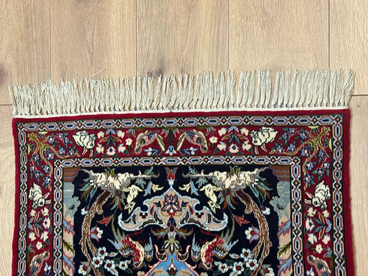 Orientteppich handgeknüpft Isfahan Kork mit Seide 100x70 cm
