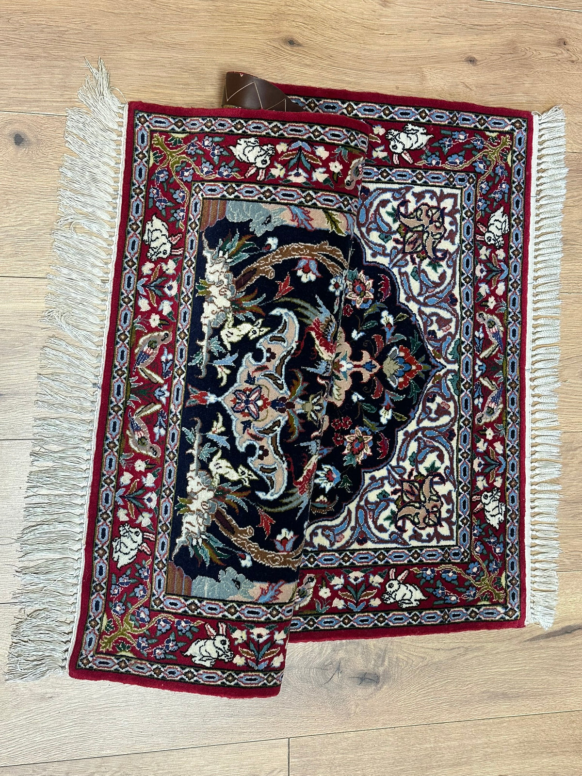 Orientteppich handgeknüpft Isfahan Kork mit Seide 100x70 cm