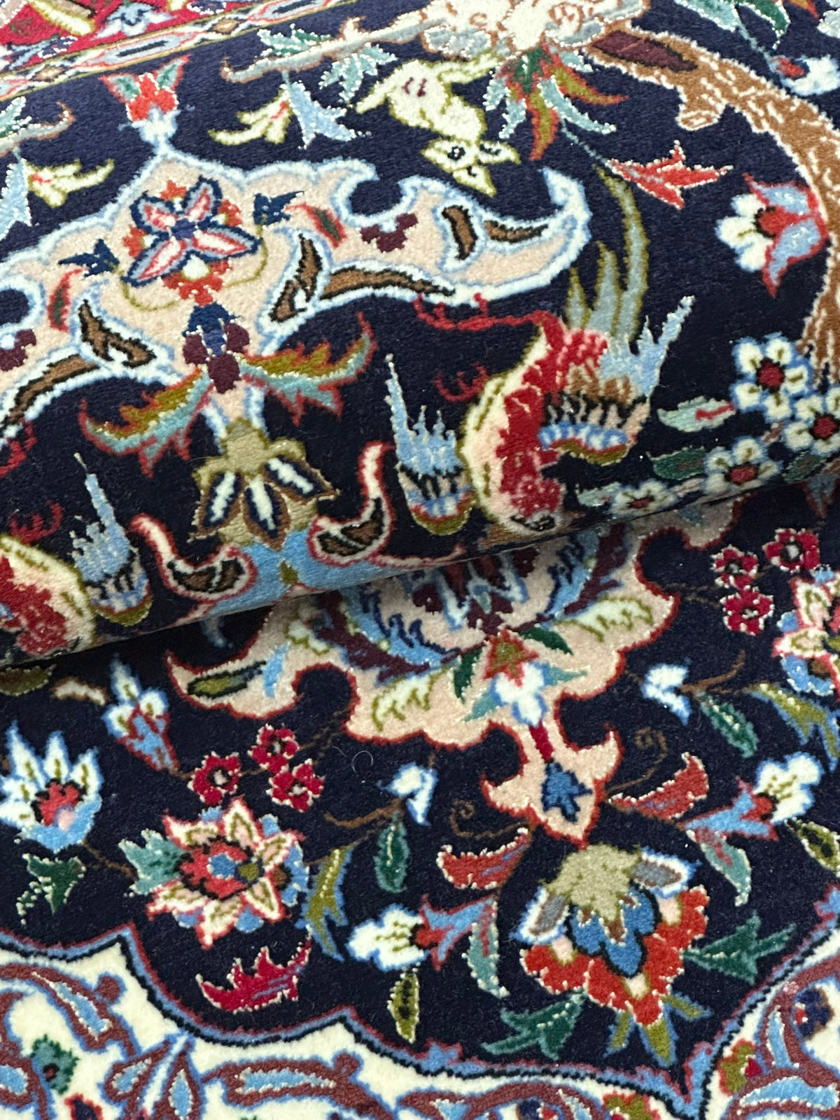 Orientteppich handgeknüpft Isfahan Kork mit Seide 100x70 cm