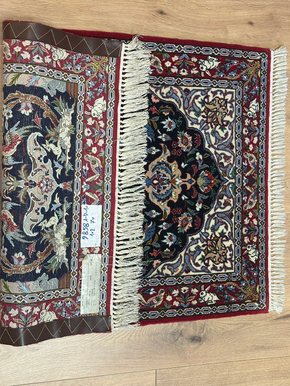Orientteppich handgeknüpft Isfahan Kork mit Seide 100x70 cm
