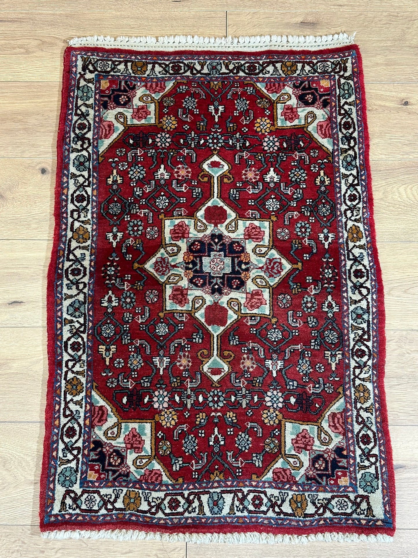 Orientteppich handgeknüpft Bidjar Rosenmuster 108x70 cm