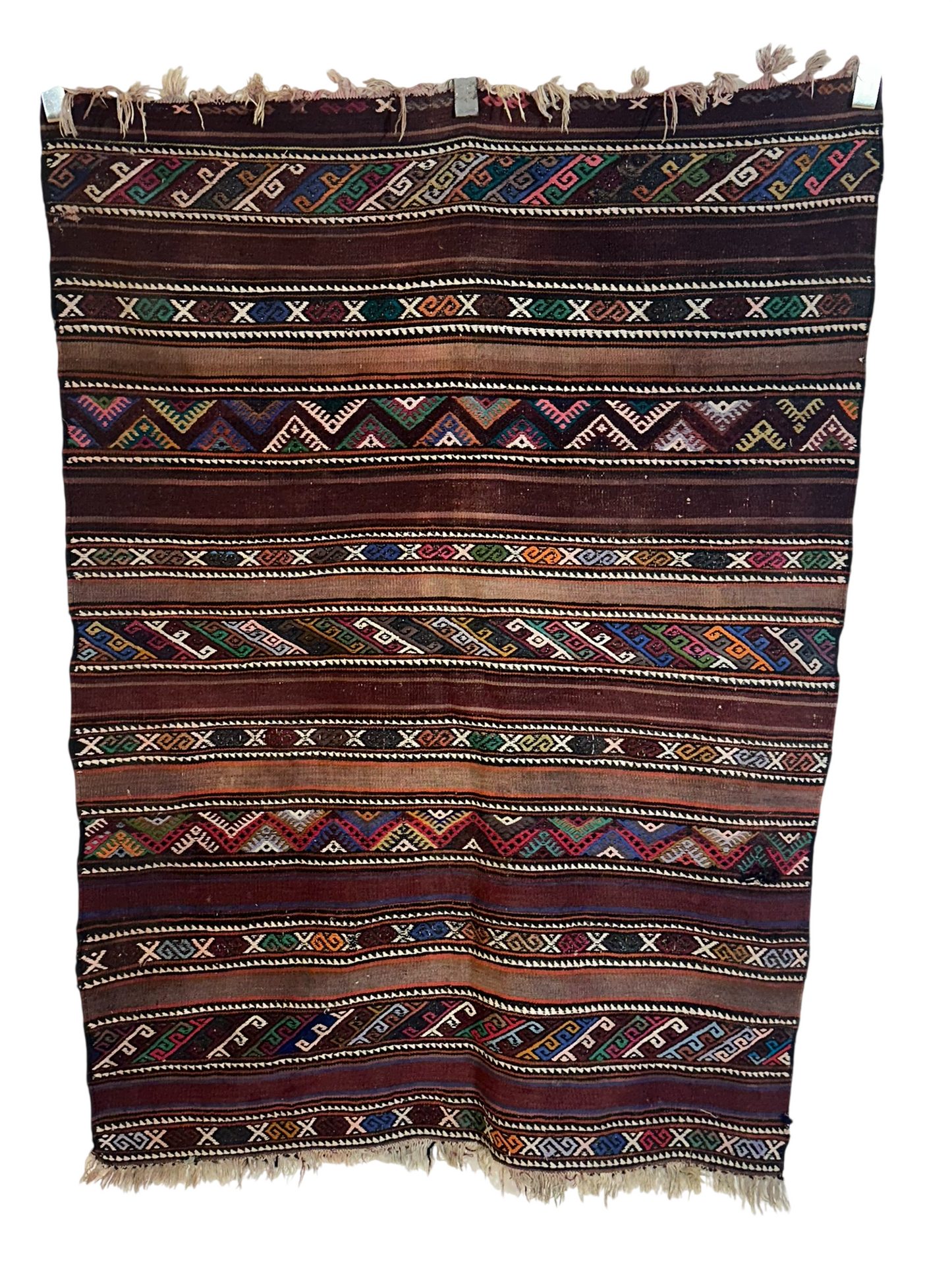 Antik Orientteppich handgeknüpft Kelim Kazak Naturfarben 145x105 cm