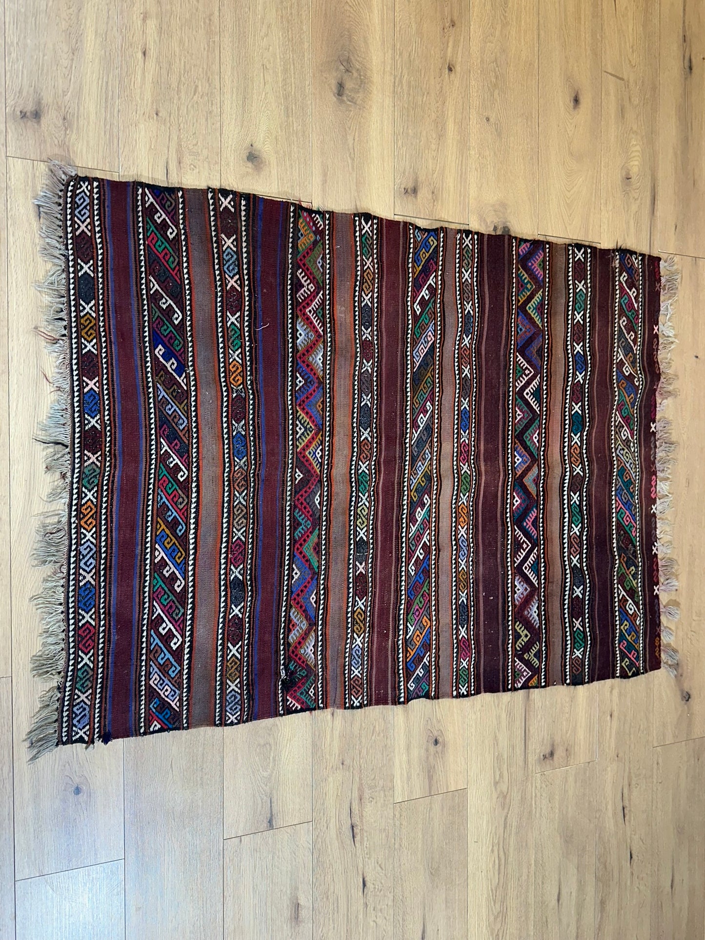 Antik Orientteppich handgeknüpft Kelim Kazak Naturfarben 145x105 cm