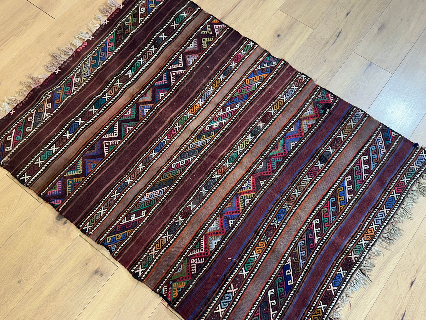 Antik Orientteppich handgeknüpft Kelim Kazak Naturfarben 145x105 cm