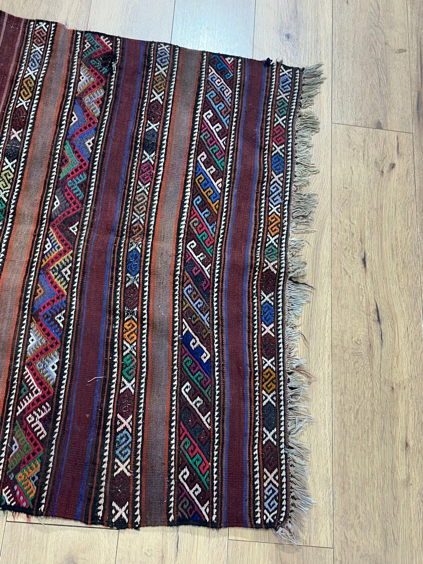 Antik Orientteppich handgeknüpft Kelim Kazak Naturfarben 145x105 cm